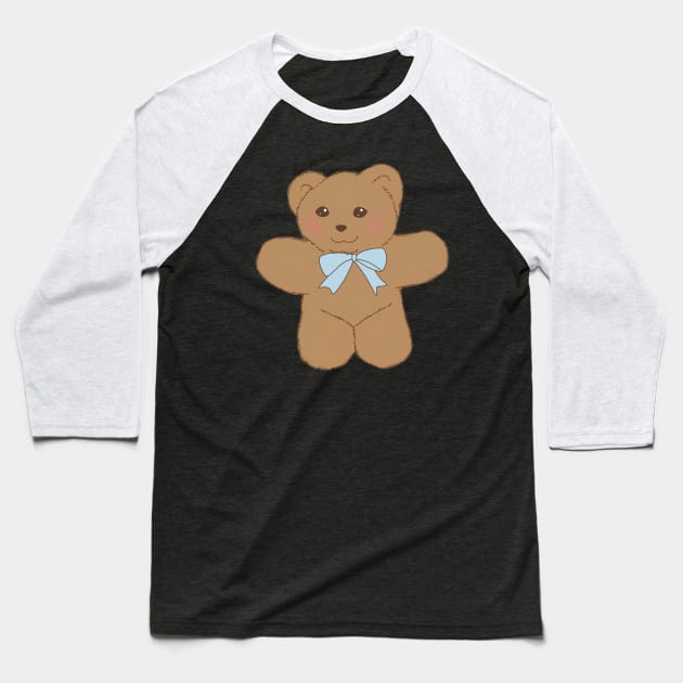 teddy bear ribbon coquette dollette brown blue Baseball T-Shirt by maoudraw